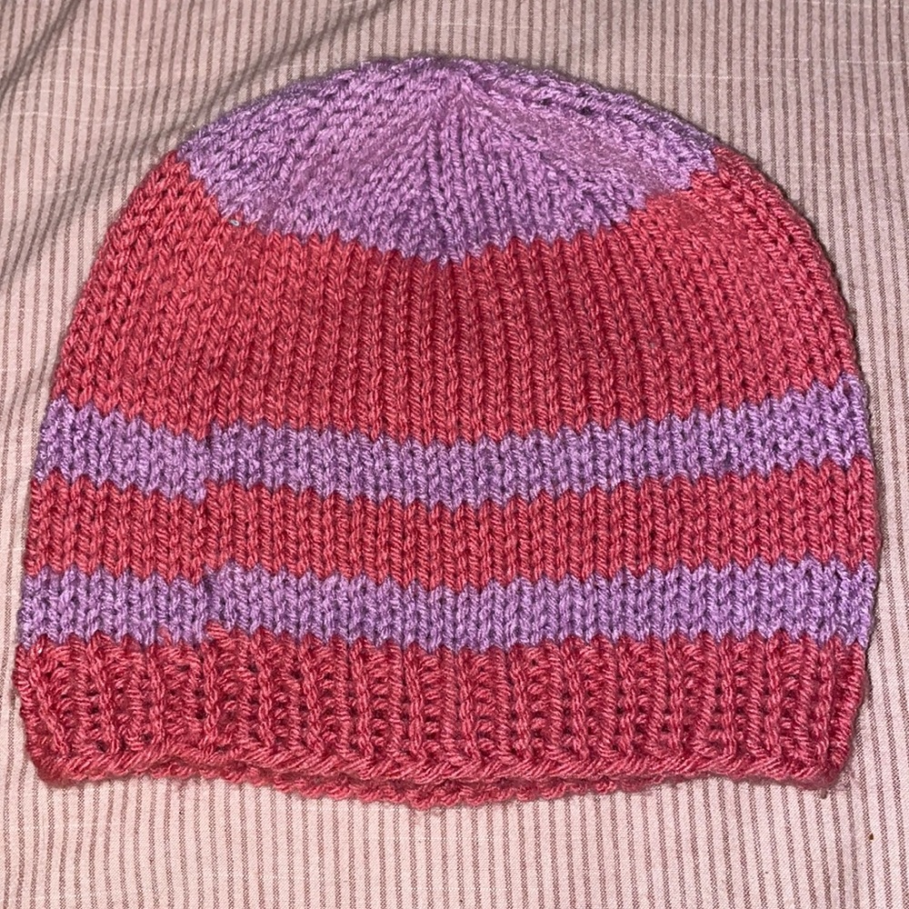 Pink and Purple Hand Made Winter Hat One Size for Young Girls